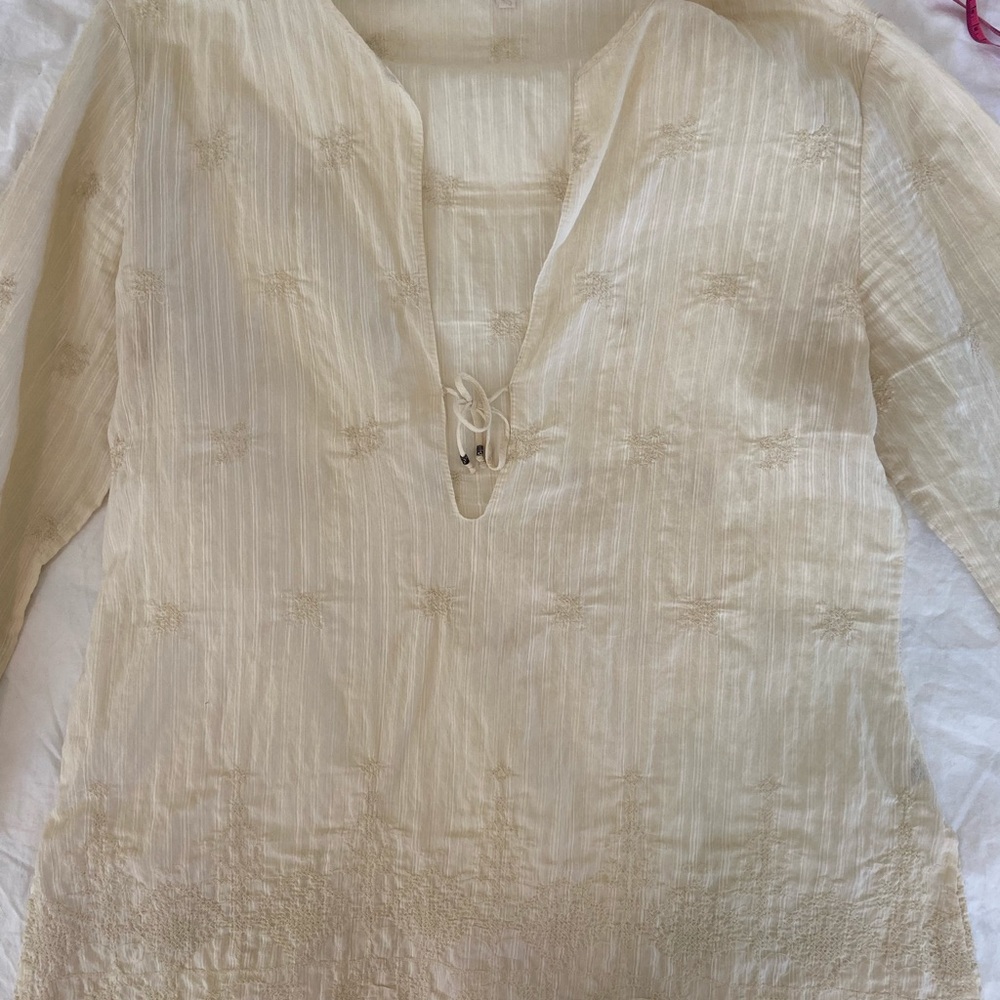 JOIE Off White Embroidered Tunic Top